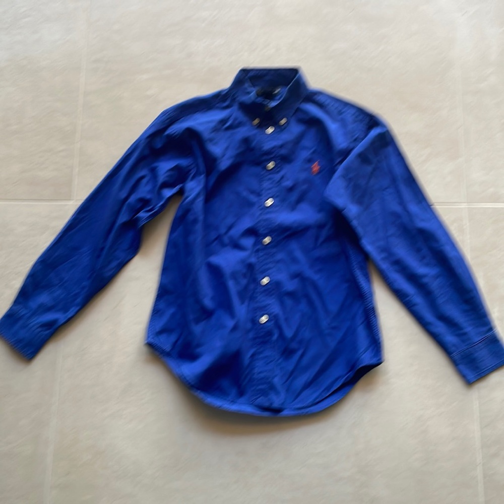 Boys Ralph Lauren long sleeved button up shirt, size medium 12/14, Royal blue